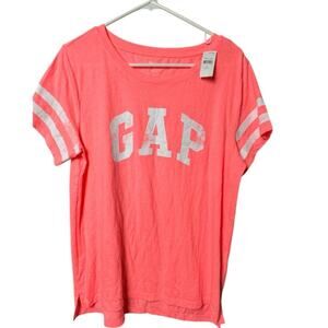 GAP Women’s Short Sleeve Neon Color With White Stripe Graphic Crew Neck Sz L NWT
